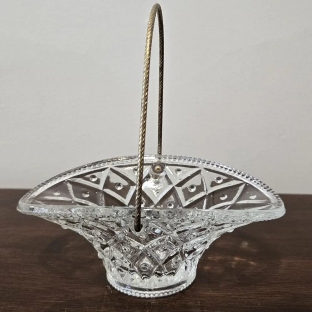 Avon Vintage Crystal Glass Basket Embossed Trinket Votive Home Decor